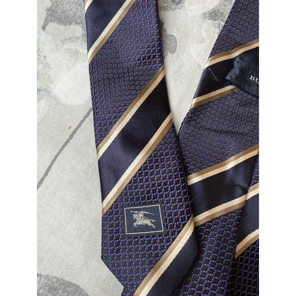 Burberry London 100% Silk Tie Mens Burgundy Blue Striped Regimental Made Italy - Picture 6 of 11